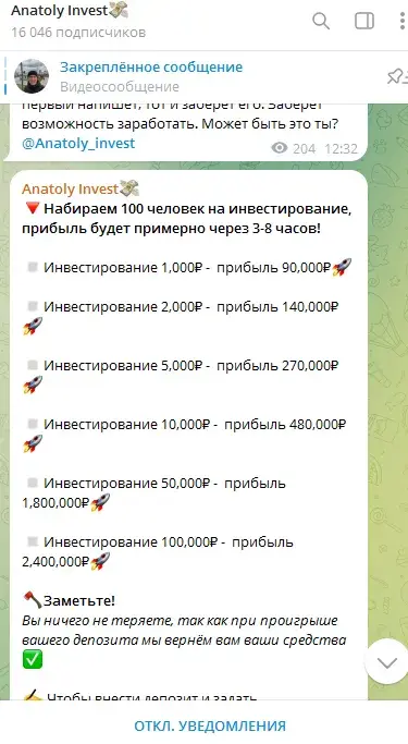 Услуги канала Anatoly Invest