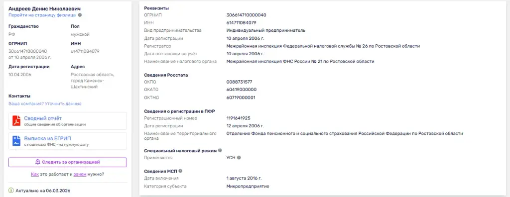АНДРЕЕВ ДЕНИС инвестор ростов