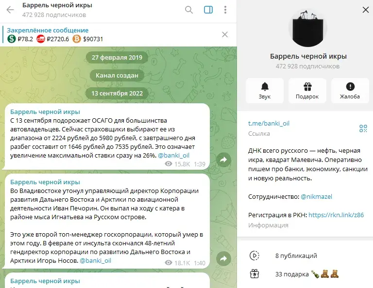 баррель черной икры телеграмм канал кто владелец