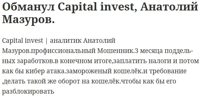 Capital invest аналитик Анатолий Мазуров