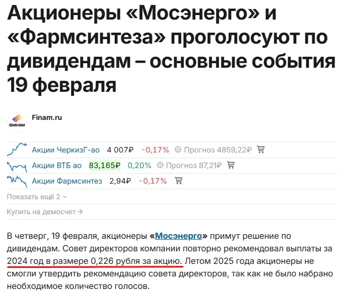 курс акций мосэнерго