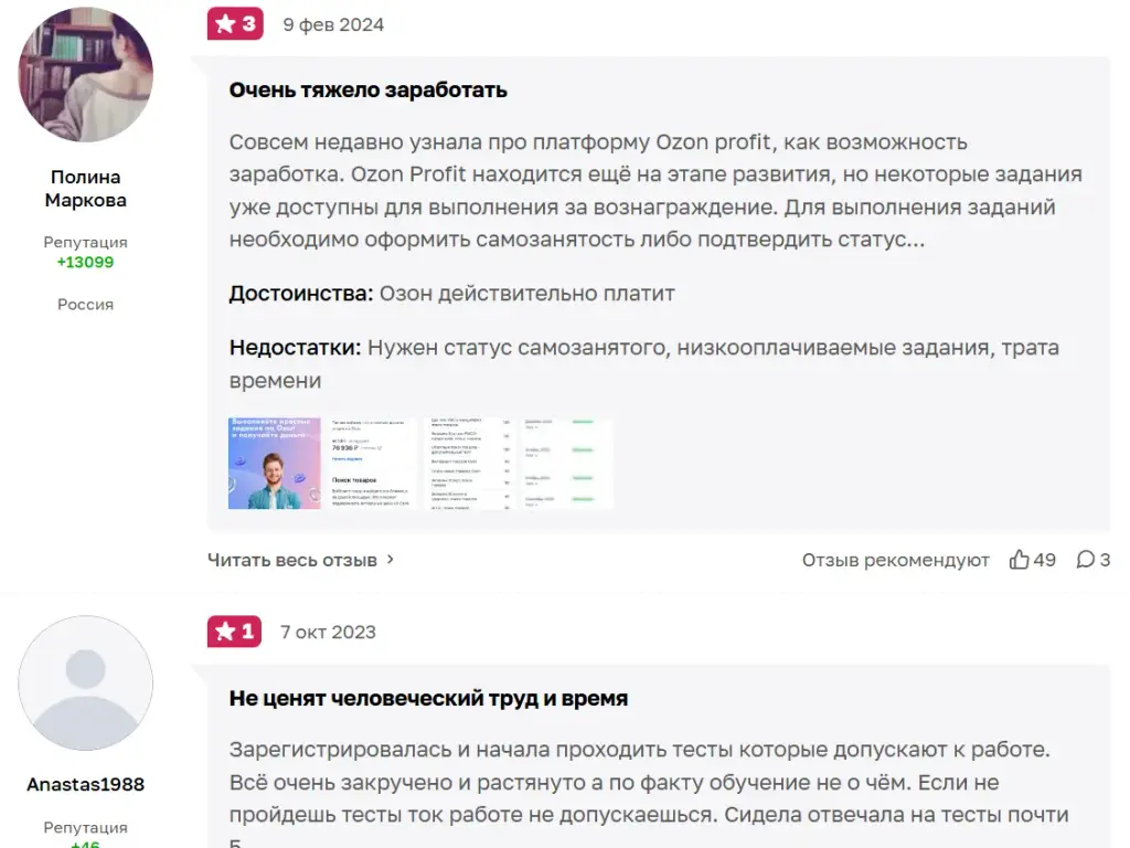 озон профит заработок отзывы