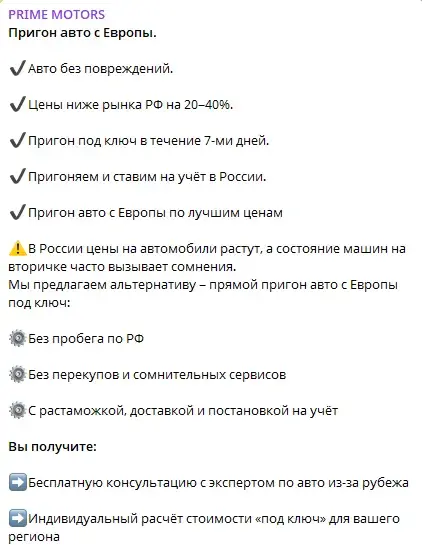 отзывы тг prime motors