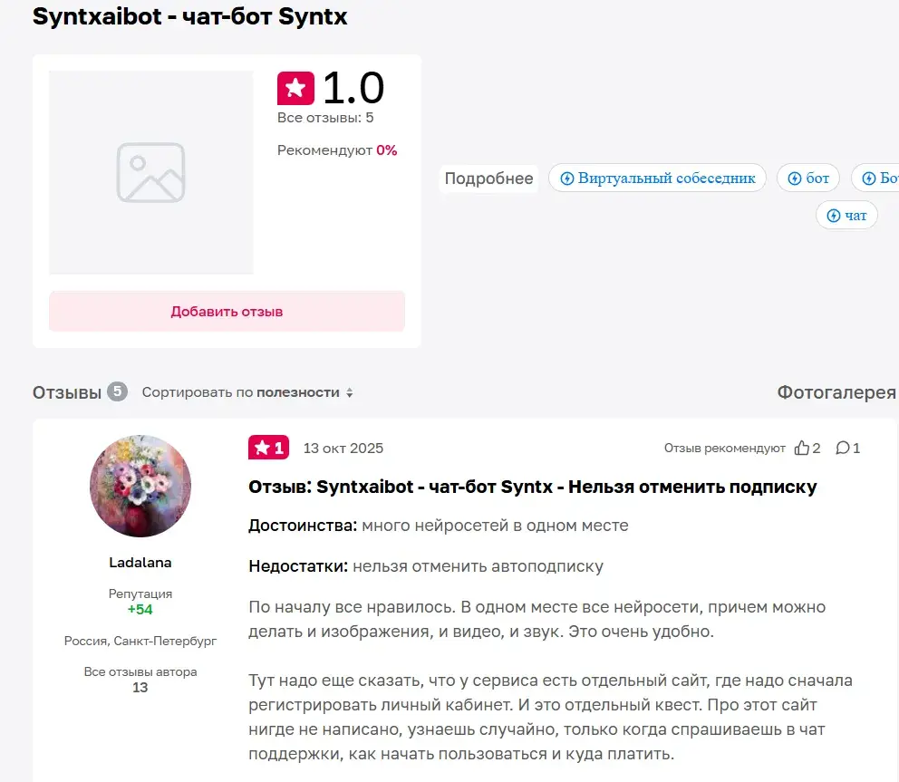 syntax ai telegram бот отзывы