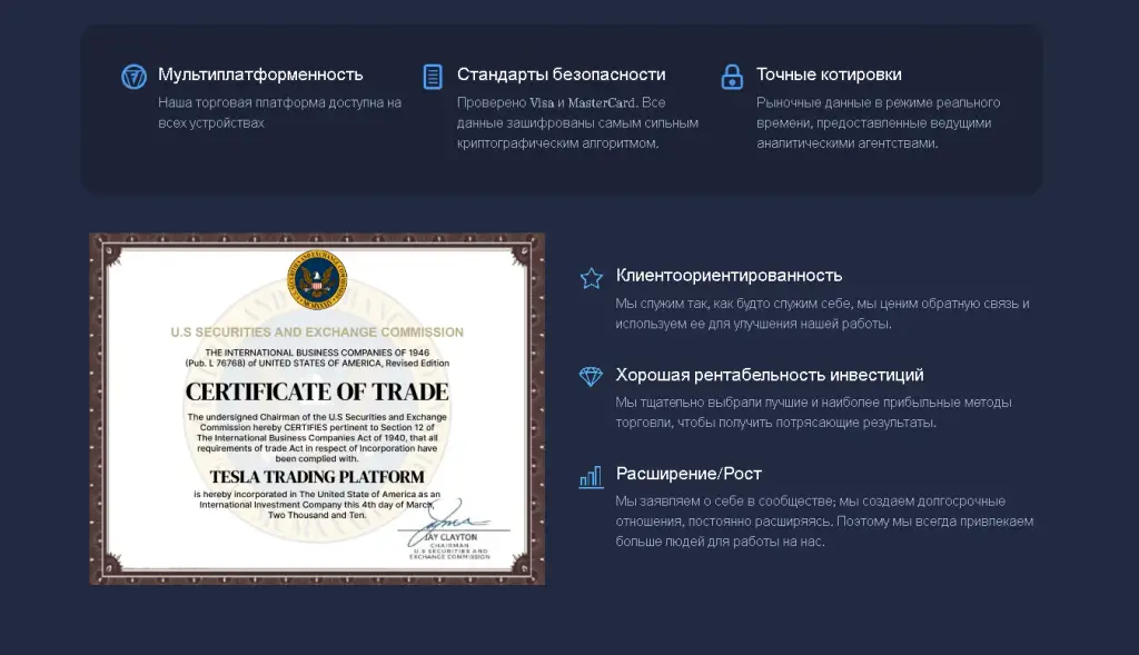 сертификат Tesla Trading Platform сертификат Tesla Trading Platform